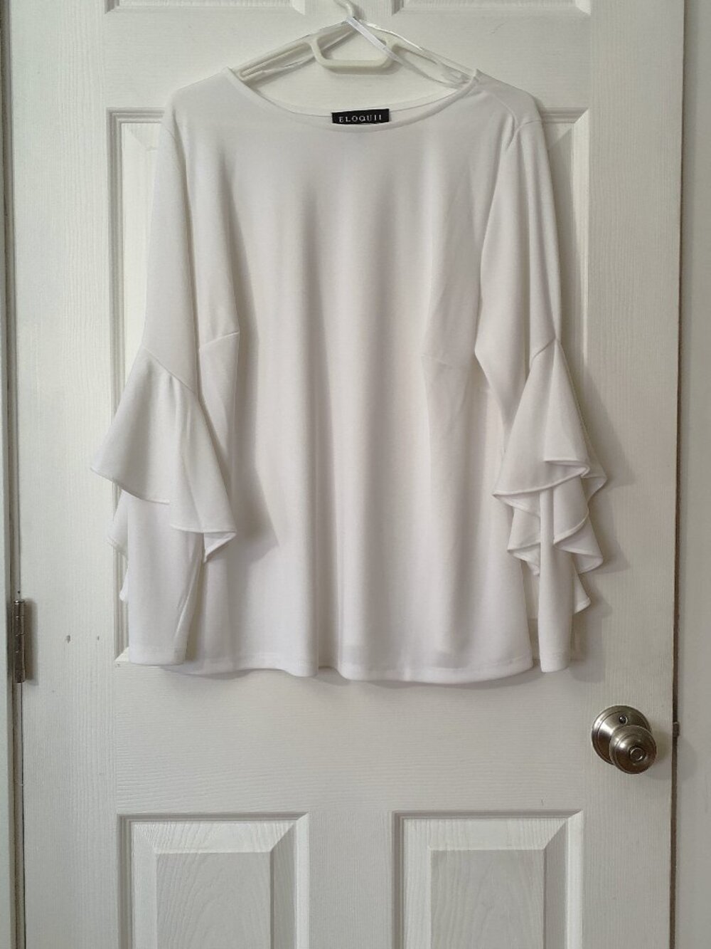 Eloquii White Ruffle Bell Sleeve Blouse